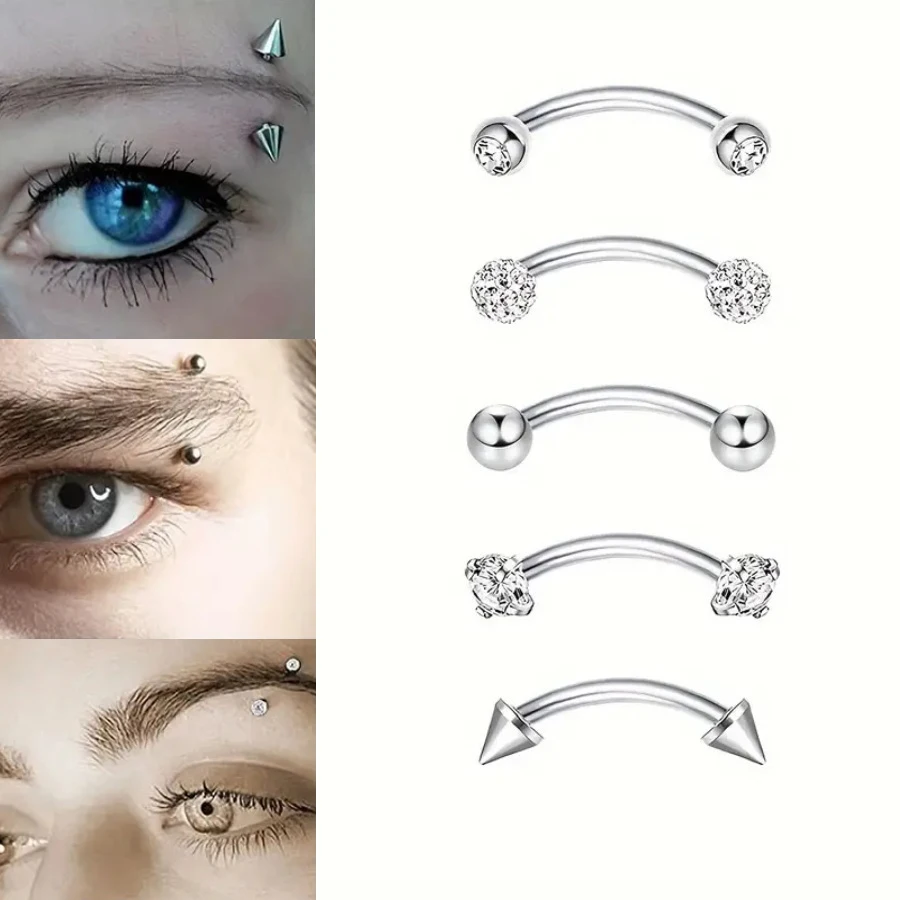 5pcs 16G Rook Piercing Jewelry Eyebrow Rings Hypoallergenic Surgical Steel Vertical Snake Eye Earring for Women Curved Barbells