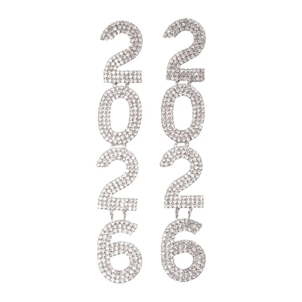 بدلة مجوهرات جمالية عتيقة 2026 مبالغ فيها من حجر الراين أقراط سنة جديدة سعيدة لامعة قطرة طويلة 2026 قلادة عيد الميلاد