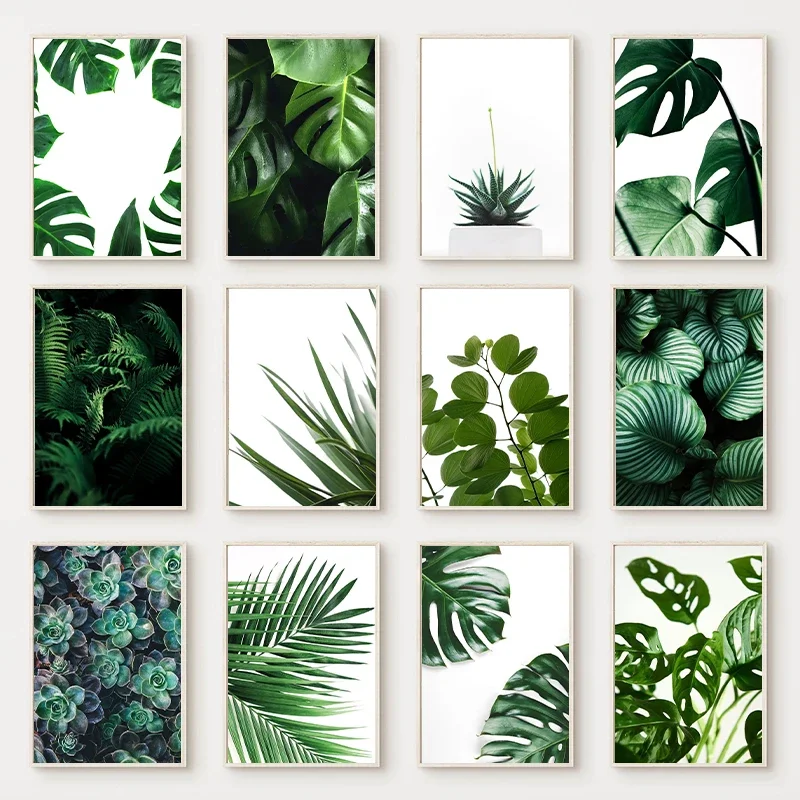 Pósteres nórdicos de Monstera Deliciosa, pintura en lienzo minimalista verde, imágenes artísticas de pared de plantas simples y modernas, decoración clásica para el hogar