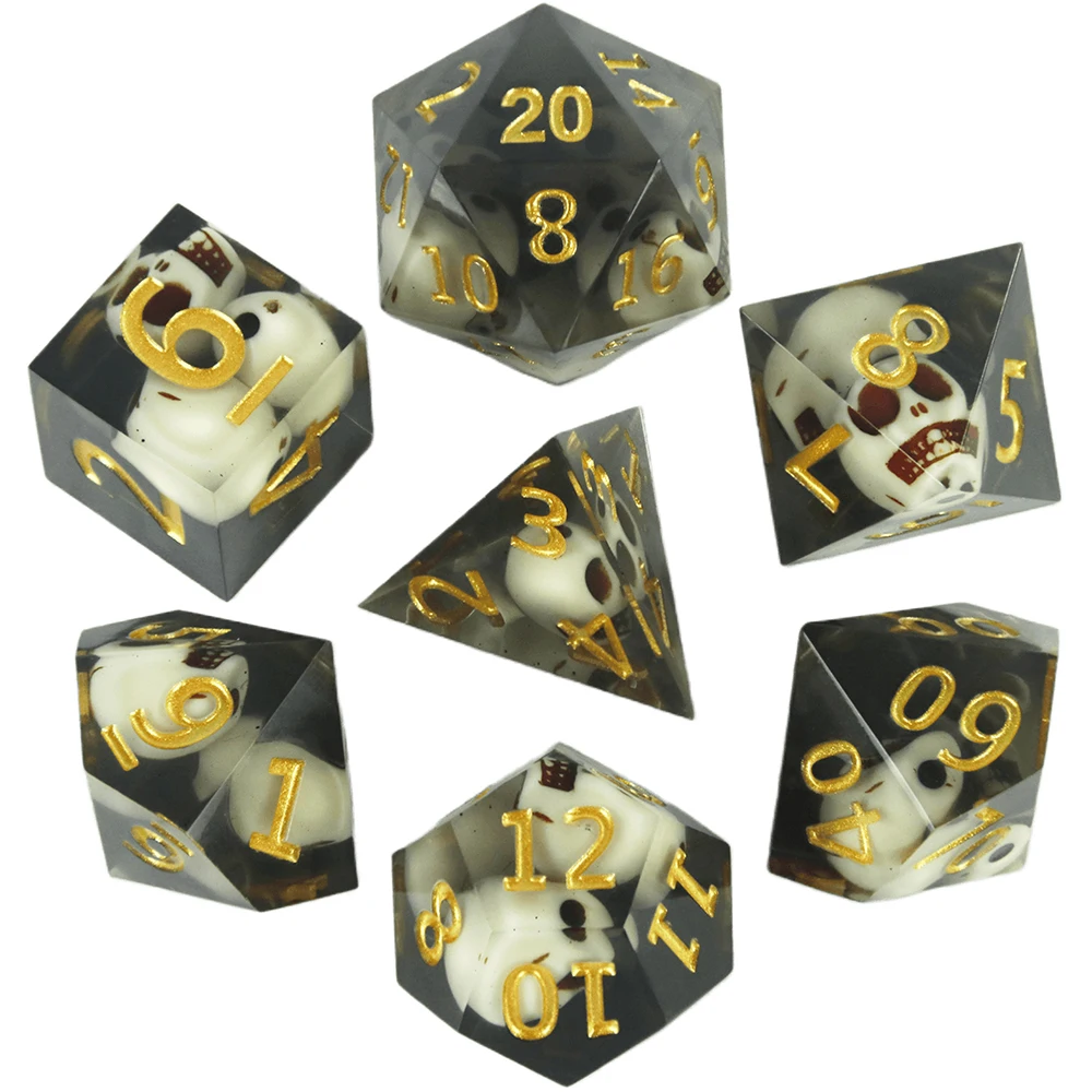 Polyhedral Dice Set with Skull, Resin Dice for DND Board Game, Role Playing Games, 7Pcs