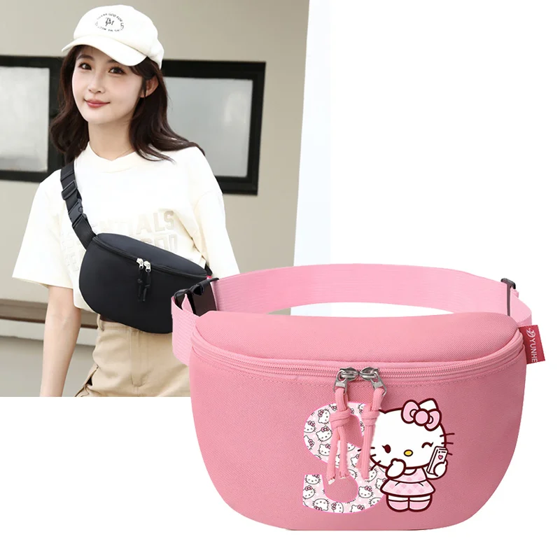 Sac banane Hello Kitty pour femme, motif anime mignon, sac à bandoulière A-Z, sac de sport et d'extérieur, pochette zippée pour téléphone et argent, cadeau