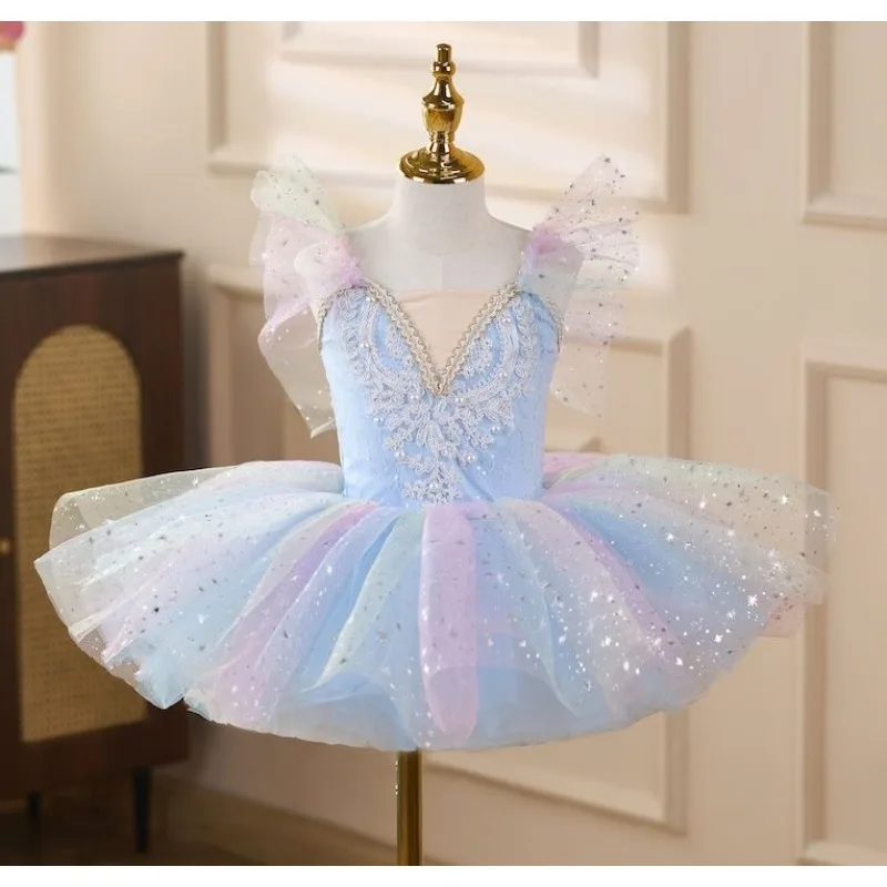 فستان باليه للأطفال سبعة ألوان للفتيات والأطفال فستان الأميرة المطرز باليه توتو ملابس الرقص أداء توتو التنانير