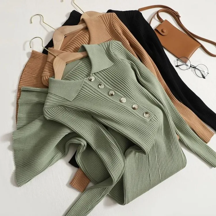 

Lapel Neck Single Breasted Black Knitted Dresses Sexy Slim Fit Bodycon Dress for Women Y2k Long Sleeve Vestidos De Mujer