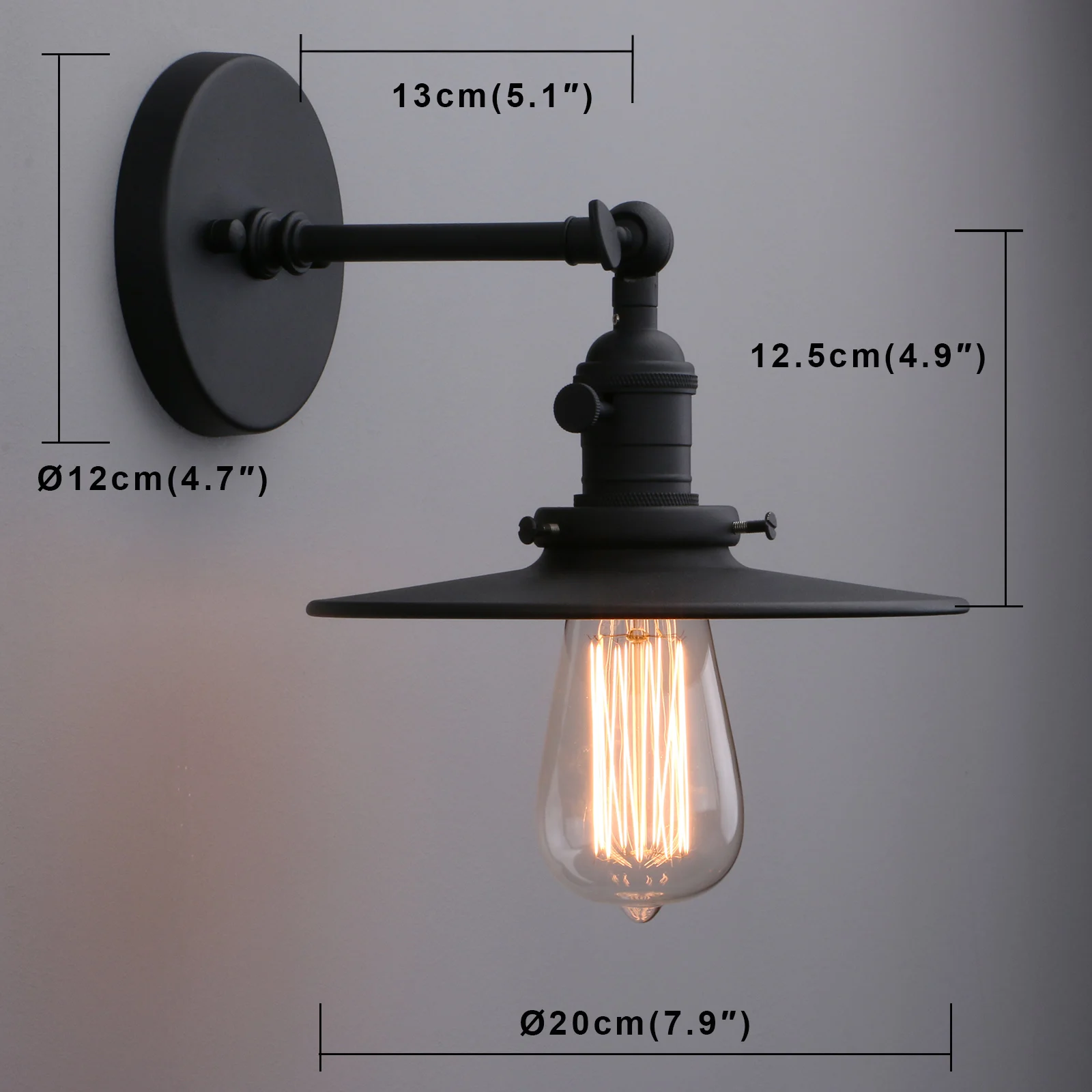 Permo Industrial Wall Sconce 1-Light Antique Finished Wall Light Fixture with 7.87 Inches Crafted Canopy and ON/Off Button