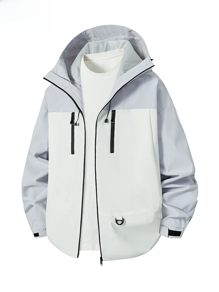 

Windproof Loose Fit Thin Jaet for Men Casual Sle Zipper Closure Polyester Fabric Hooded Spring Outerwear Versatile Faio...