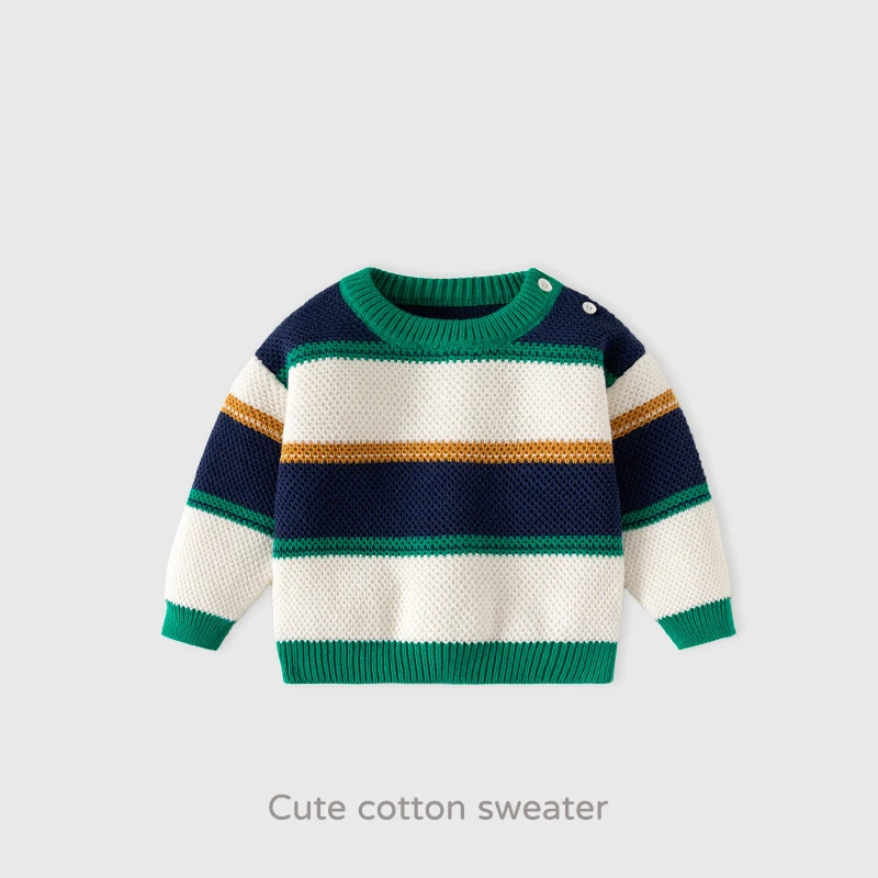 

Toddler Girls Sweater Striped Thicken Warm Kids Baby Boys Knitwear New Winter Versatile Contrast Infant Baby Girls Pullovers