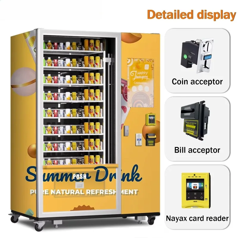 Cooling Soda Drink Vending Machine Outdoor Support Credit Card & Cash Payments Touch Screen Fresh Food Vending Machine