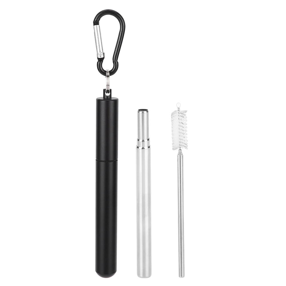 23cm Telescopic Straw Portable Stainless Steel Reusable Straw with Cleaning Brush for Drinking Coffee Milk Tea