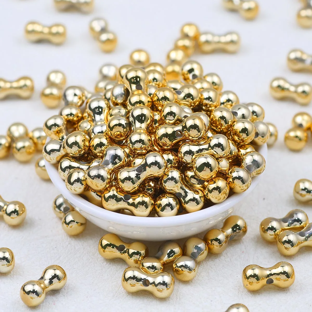 9*17mm Acryl Kleine Knochenförmige Perlen Goldfarbe Handgemacht DIY Geeignet für Schmuckherstellung und Lose Perlenzubehör