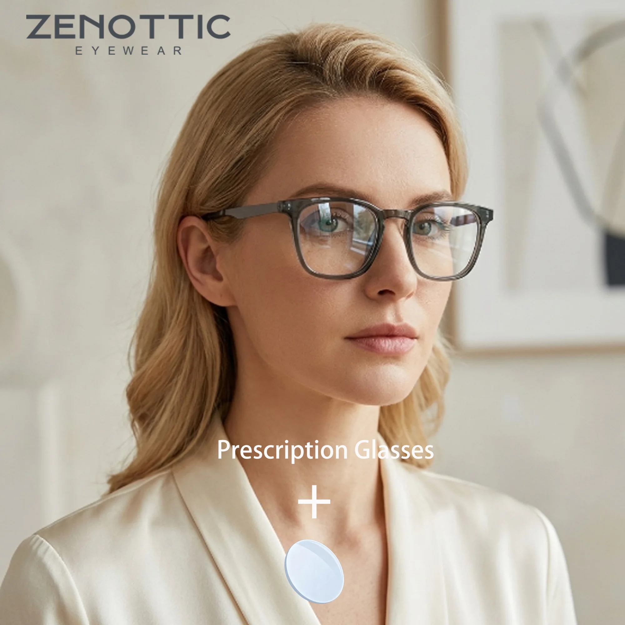 

ZENOTTIC Women Geometric Square Acetate Prescription Glasses Photochromic Blue Light Blocking Comfort Daily Eyewear