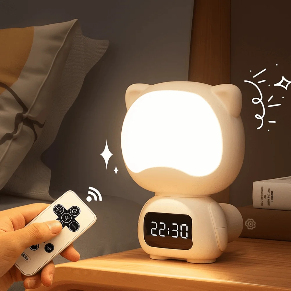 

3 Color Remote Control Night Light Eye Protection Dimming Eye-Care Night Light Timer Function with Digital Clock
