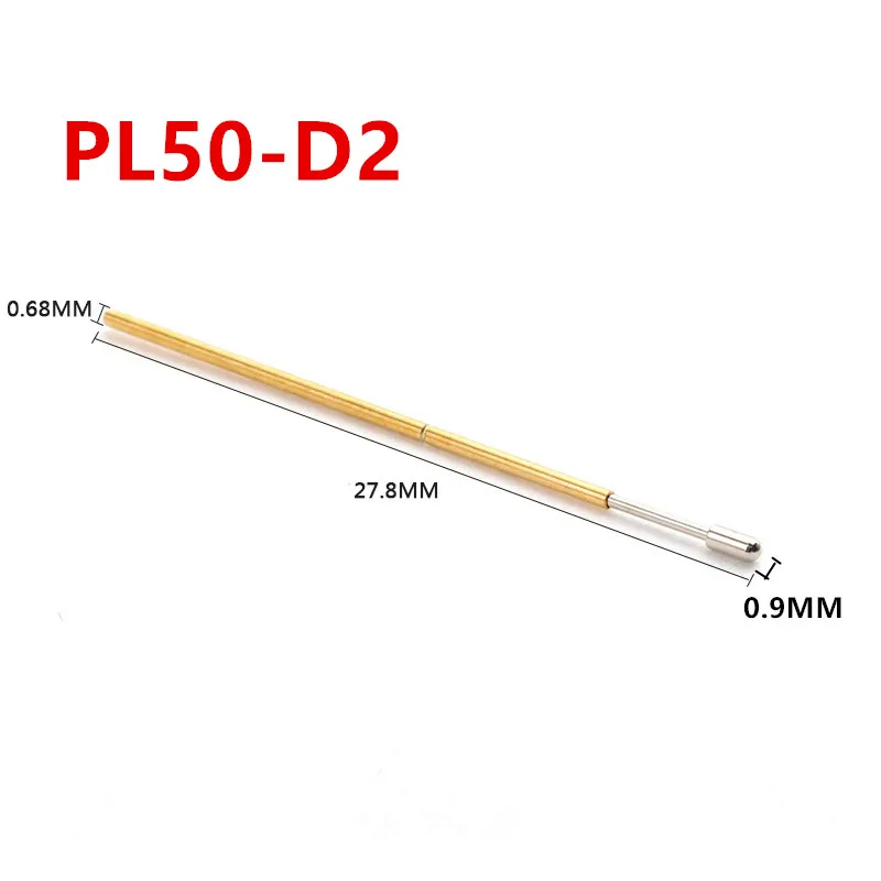 

100PCS/pack PL50-D2 Big Round Head Spring Test Pin 0.68mm Outer Diameter 27.8mm Length PCB Probe