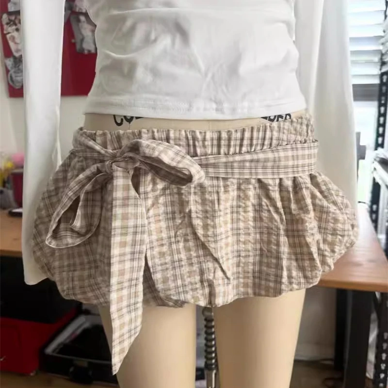 여성을위한 조정 가능한 허리 옥수수 미니 스커트 2023 새로운 패션 여름 탄성 벨트 스트랩 캐주얼 파티 스커트