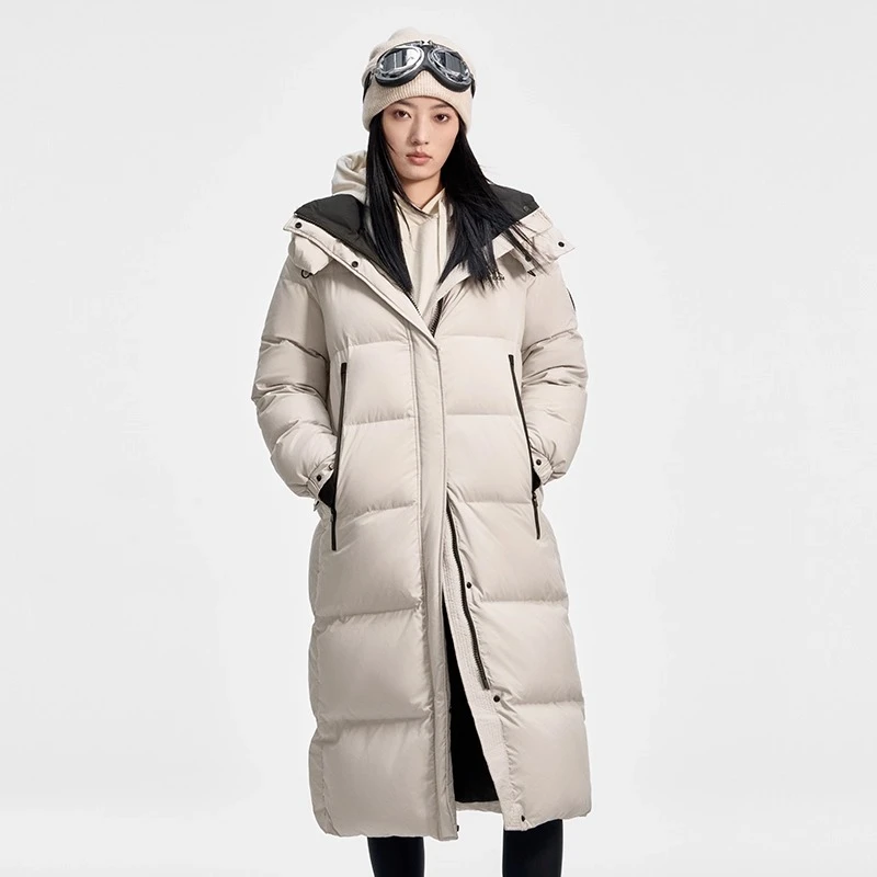 

Длинное тяжелое пуховое пальто Chericom, однотонный воротник-стойка, капюшон, двусторонняя молния, кнопки, ветрозащитные манжеты, карманы на молнии Y309109Y