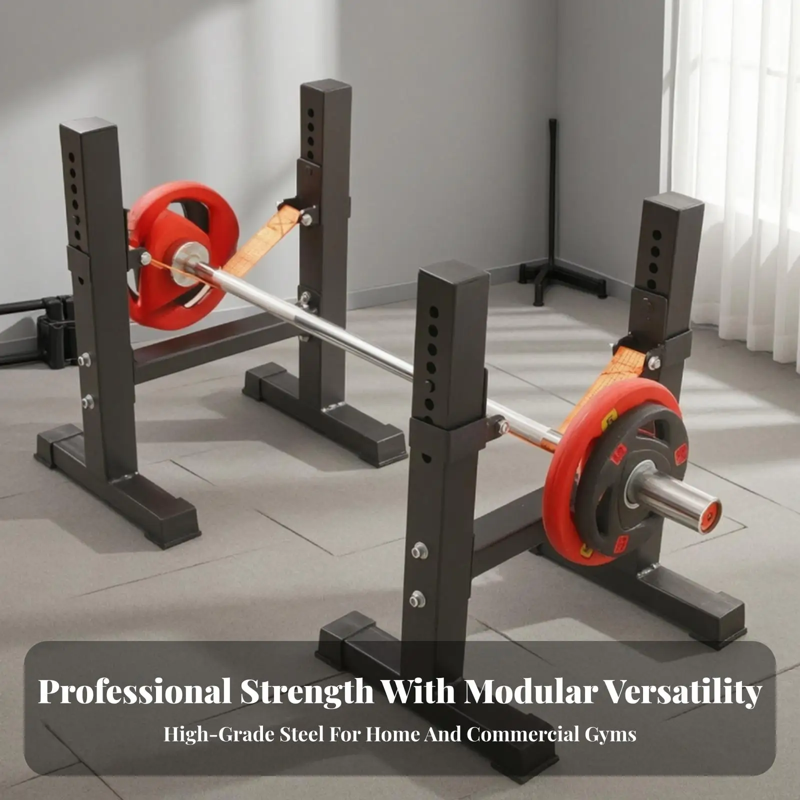 Premium Weight Training Stand for Deadlift Rack with Orange Shock Absorbing Straps Heavy Duty Steel Frame