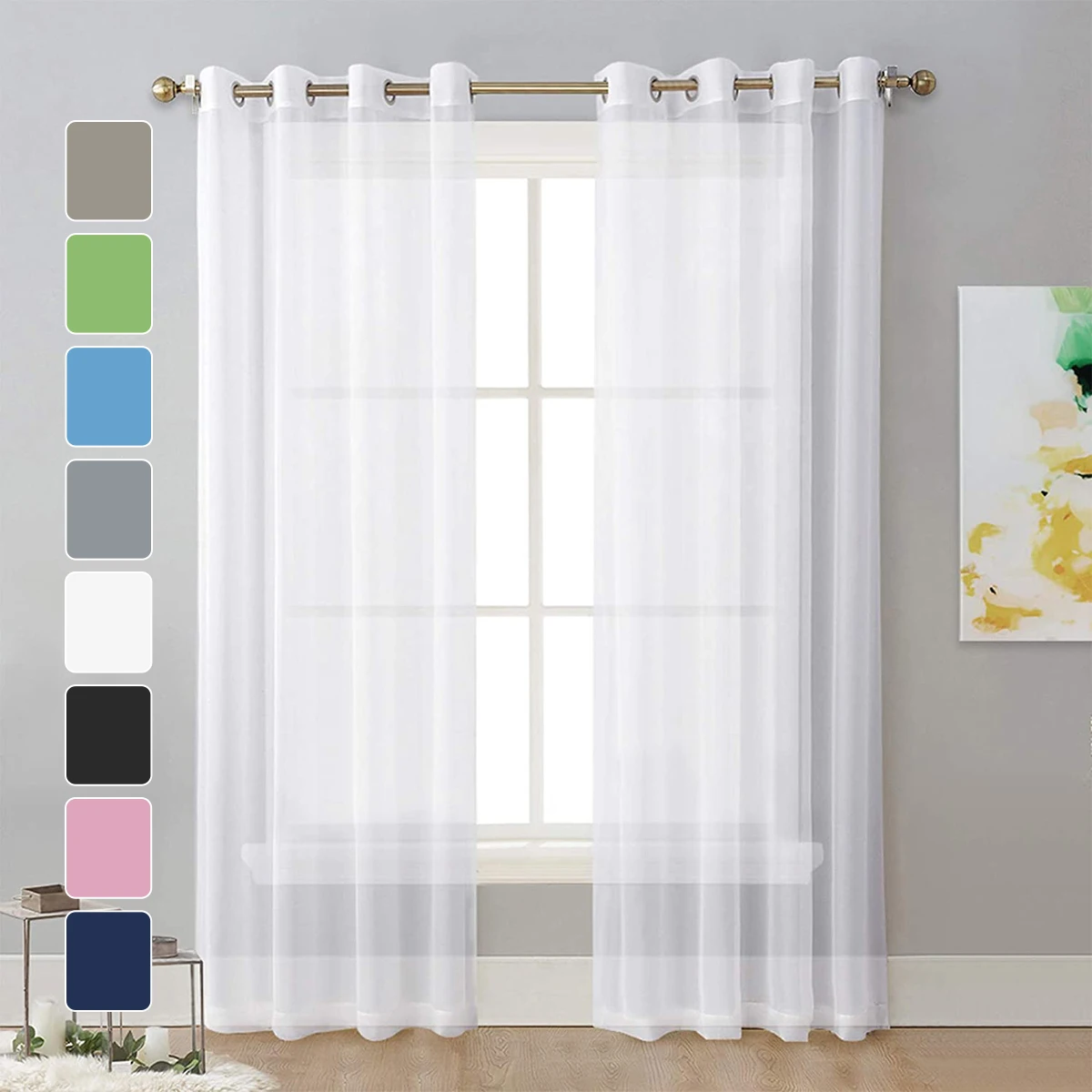 1PC Terylene solid color perforated window curtain, dust-proof, suitable for window beautification and decoration
