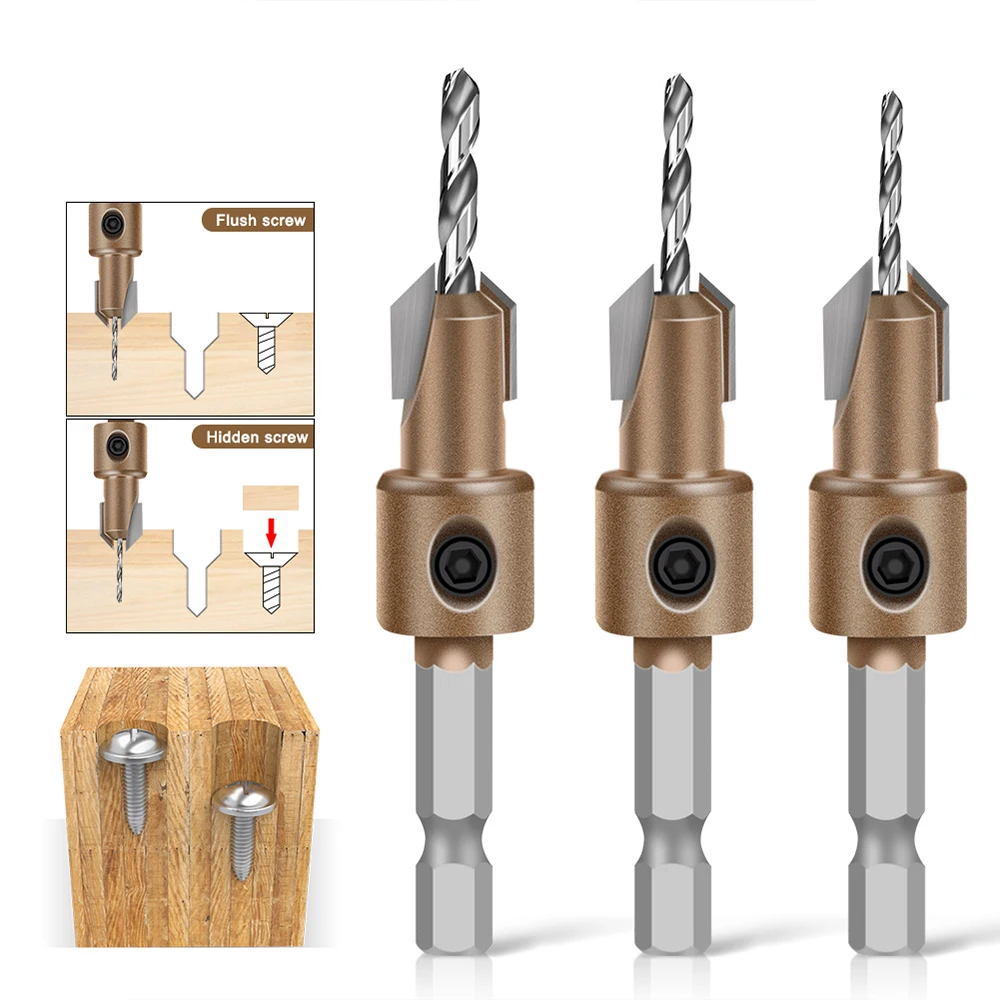 1 pieza Broca escalonada de aleación de grado profesional 4x10mm para perforación de agujeros ciegos y de profundidad en madera, para instalación de tornillos
