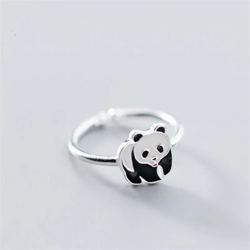 New Simple National Wind Cute Panda 925 Sterling Silver Jewelry Fashion Sweet Animal Epoxy Exquisite Opening R236