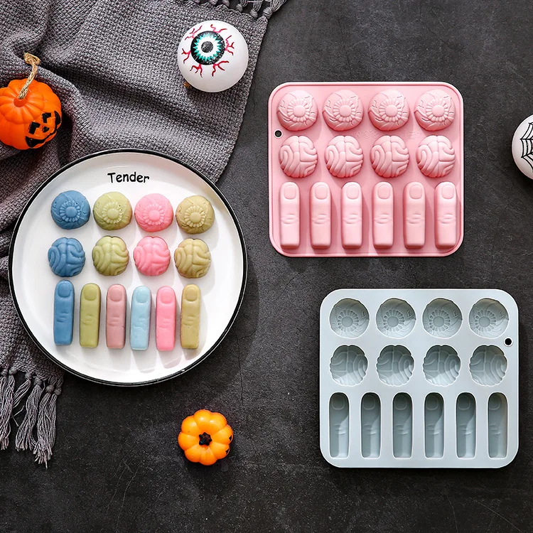 

2 Pack 14-hole Halloween Broken Finger Brain Eye Bead Silicone Molds Baking Tools Fondant Candy Chocolate Mould Cake Decoration