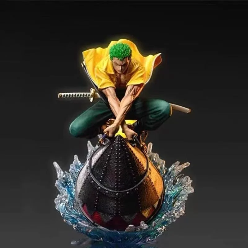 

Japanese Anime Display Model of The Pirate King Two Knife Flow Zoro Squatting Posture Hand Made Cartoon Peripheral Statue Gift