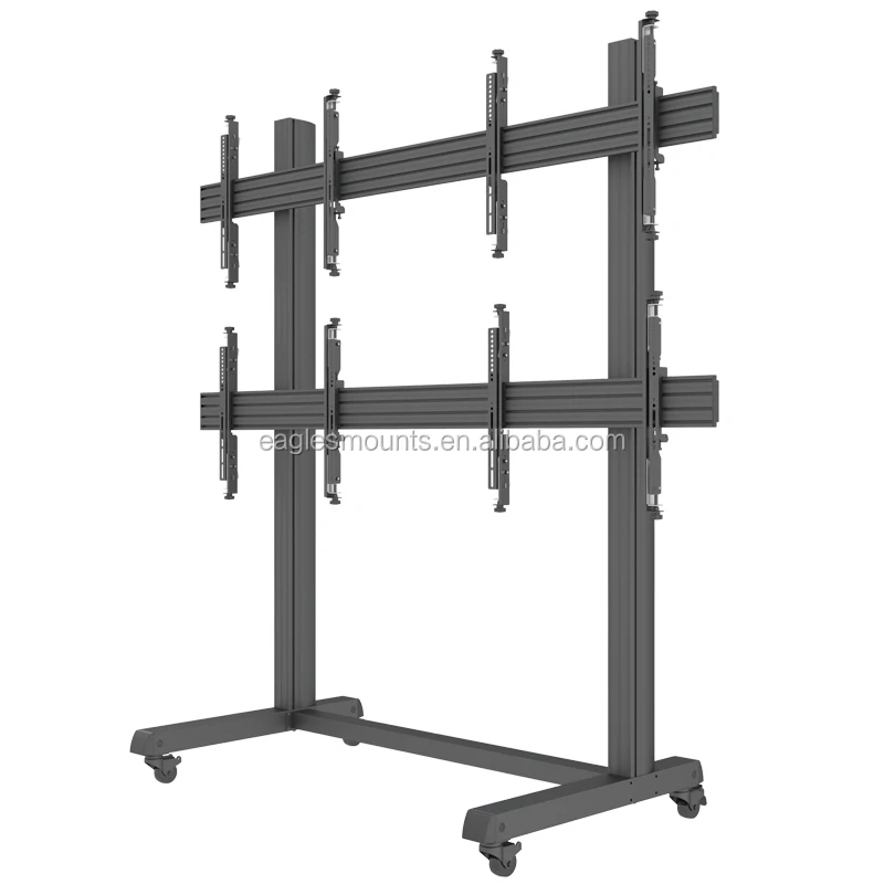 

2X2 Screen Rolling TV Cart VESA 600x400mm Landscape Portrait Mobile Video Wall Mount Free Standing Display Support Bracket