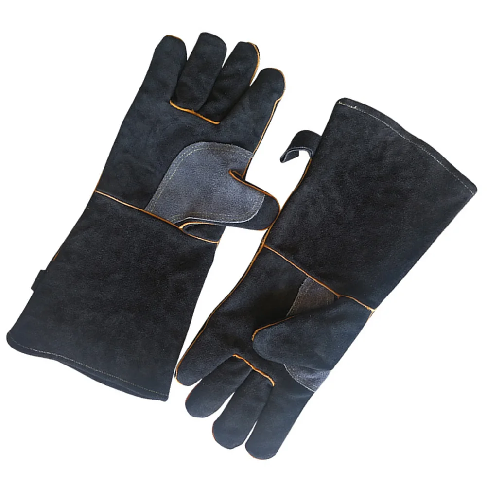 

Oven Mitts Heat Resistant Gloves Black Kitchen BBQ Microwave Baking Cooking Cowhide Insulation Non Slip One Size Fits All