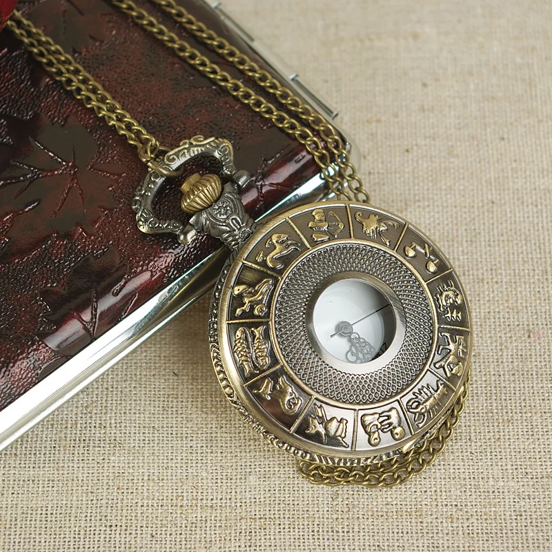 

1 Pcs Vintage New Fashion Relief twelve zodiac animals Pocket Watch Quartz Watch On Chain Watch Necklace Woman Birthday Gifts