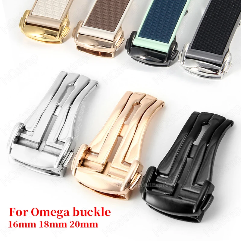 316L Steel Watch Band Buckle for Omega Strap Clasp 16mm 18mm 20mm Button Double Press Folding Butterfly Buckles Accessories