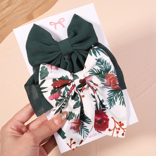 2 sztuk/zestaw słodki kwiatowy Print Bowknot spinki do włosów dla kobiet dziewczynki Plaid kokardki spinki do włosów Barrettes nakrycia głowy modne akcesoria do włosów