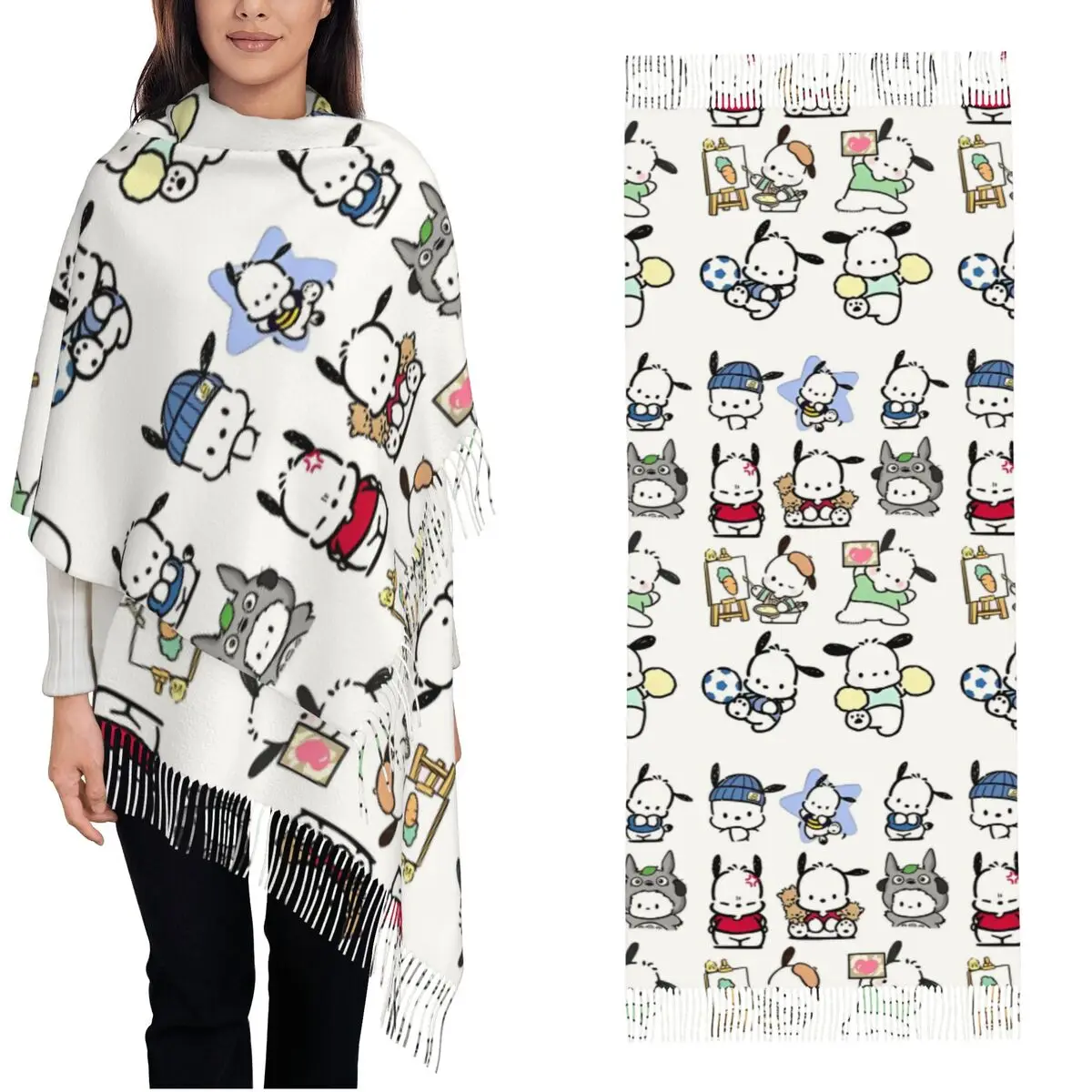 Cute Dog Cartoon Pochacco Shawl Wrap for Womens Warm Large Long Scarf Pashmina Shawl Scarves