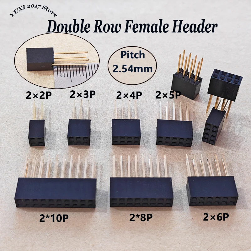 10pcs 2.54mm Double Row Female Header 2x2/3/4/5/6/8P 11mm Lo