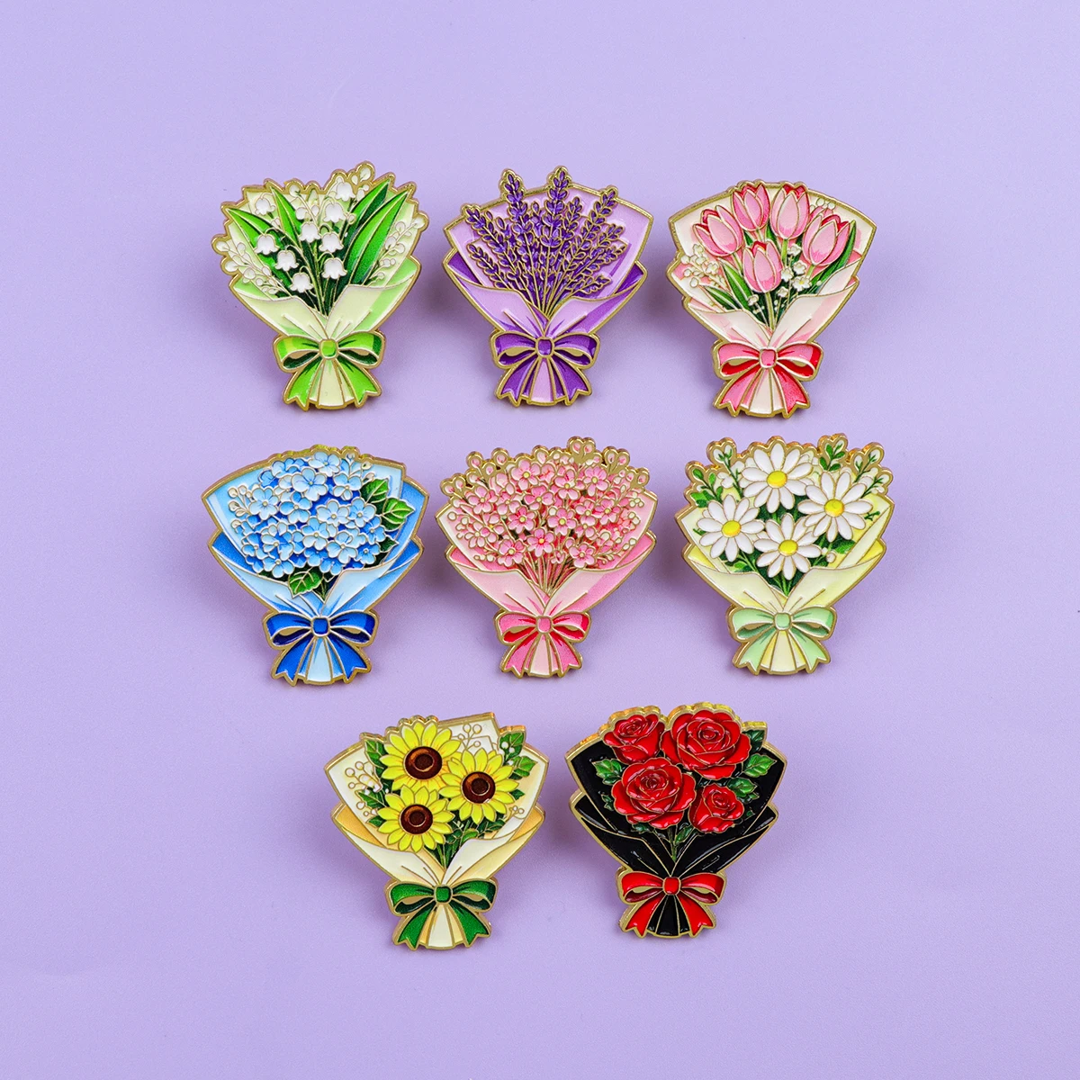 8 Stück Emaille-Blumen-Pins, romantische Blumenstrauß-Broschen für Mäntel, Damenbroschen, Kragen- und Reversnadeln, Metallabzeichen, Schmuck, Geschenk für Paare