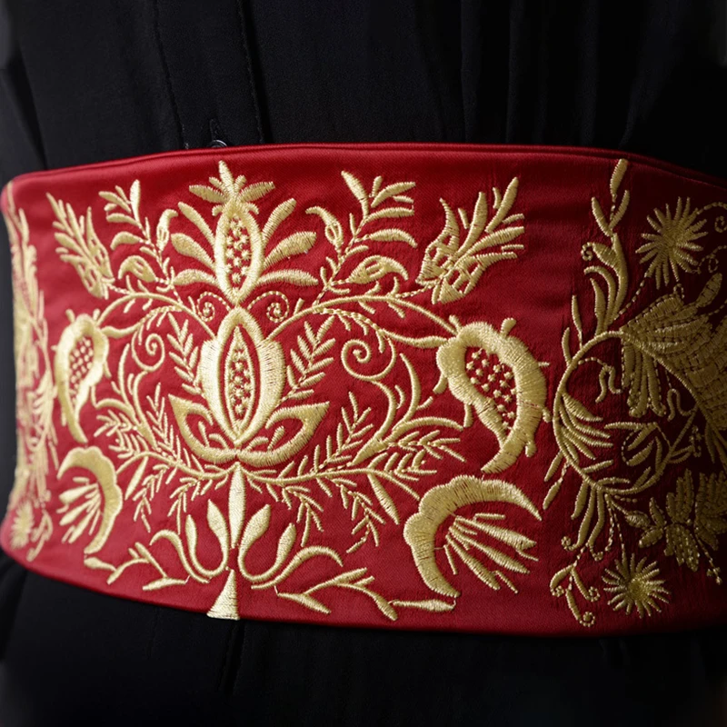 Cinturón ancho de tela bordada Vintage para mujer, cinturón de vestir, faja de cintura elástica, faja tipo kimono japonés, pretina Retro Yukata Obi