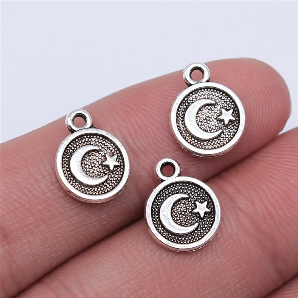 WYSIWYG 20pcs 10x12mm Antique Silver Color Moon Stars Charms Pendant For Jewelry Making DIY Jewelry Findings