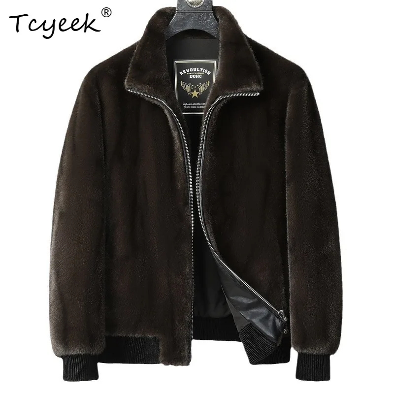 

Tcyeek Mink Fur Autumn Winter High End Trendy Lapel Korean Version Shearling Solid Color Men's Fur Coat Abrigo Piel Real Hombre