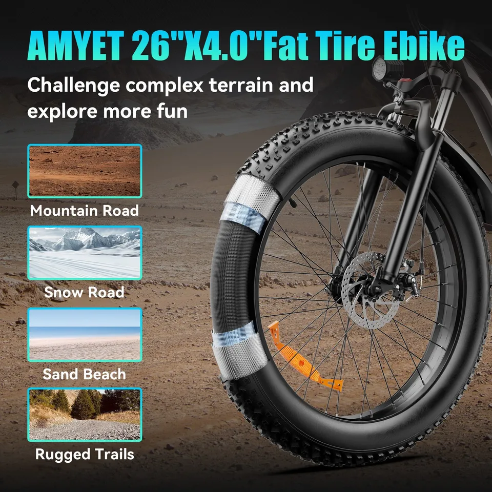 26" Fat Tire Electric Bike for Adult 1000W 48V 15AH Electric Mountain Bike image 8