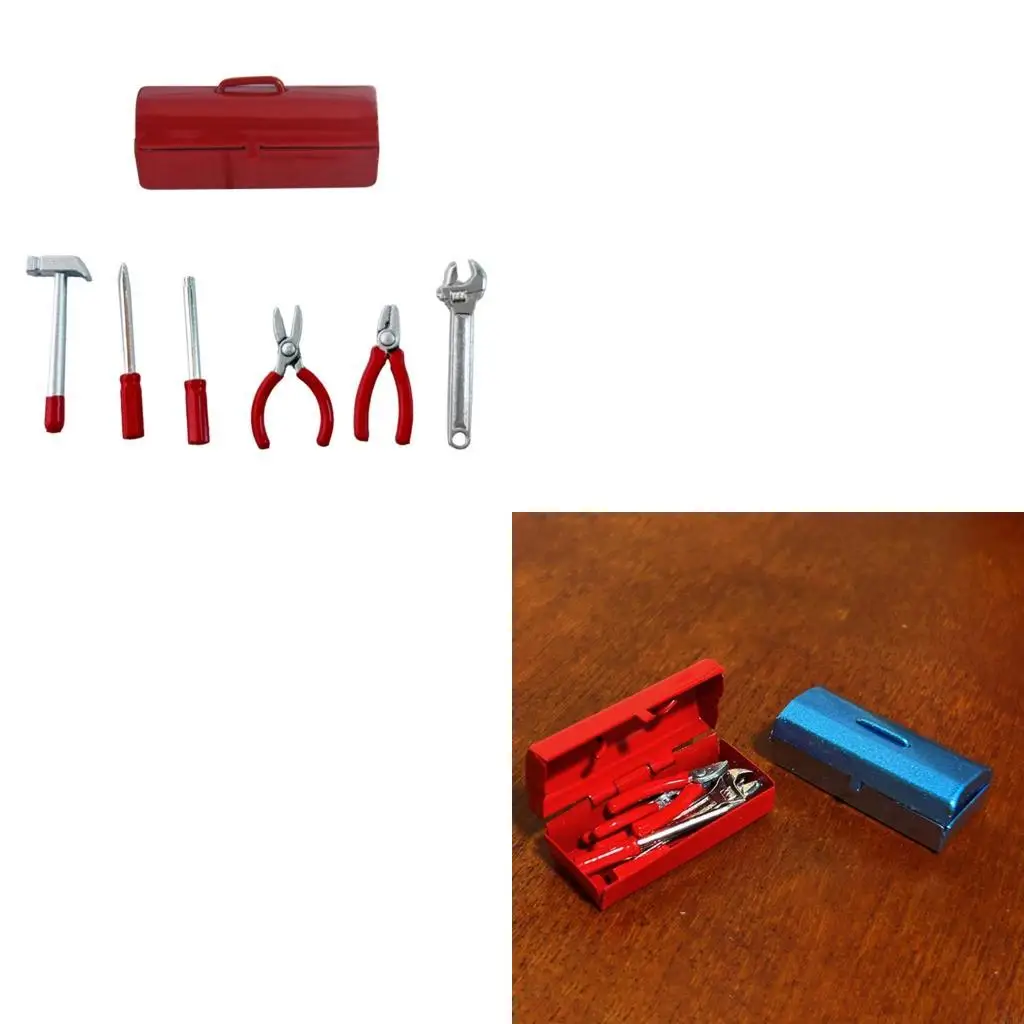 Boîte à outils Simulation en métal, kits d'outils pour enfants, maison poupée, affichage scène, décoration