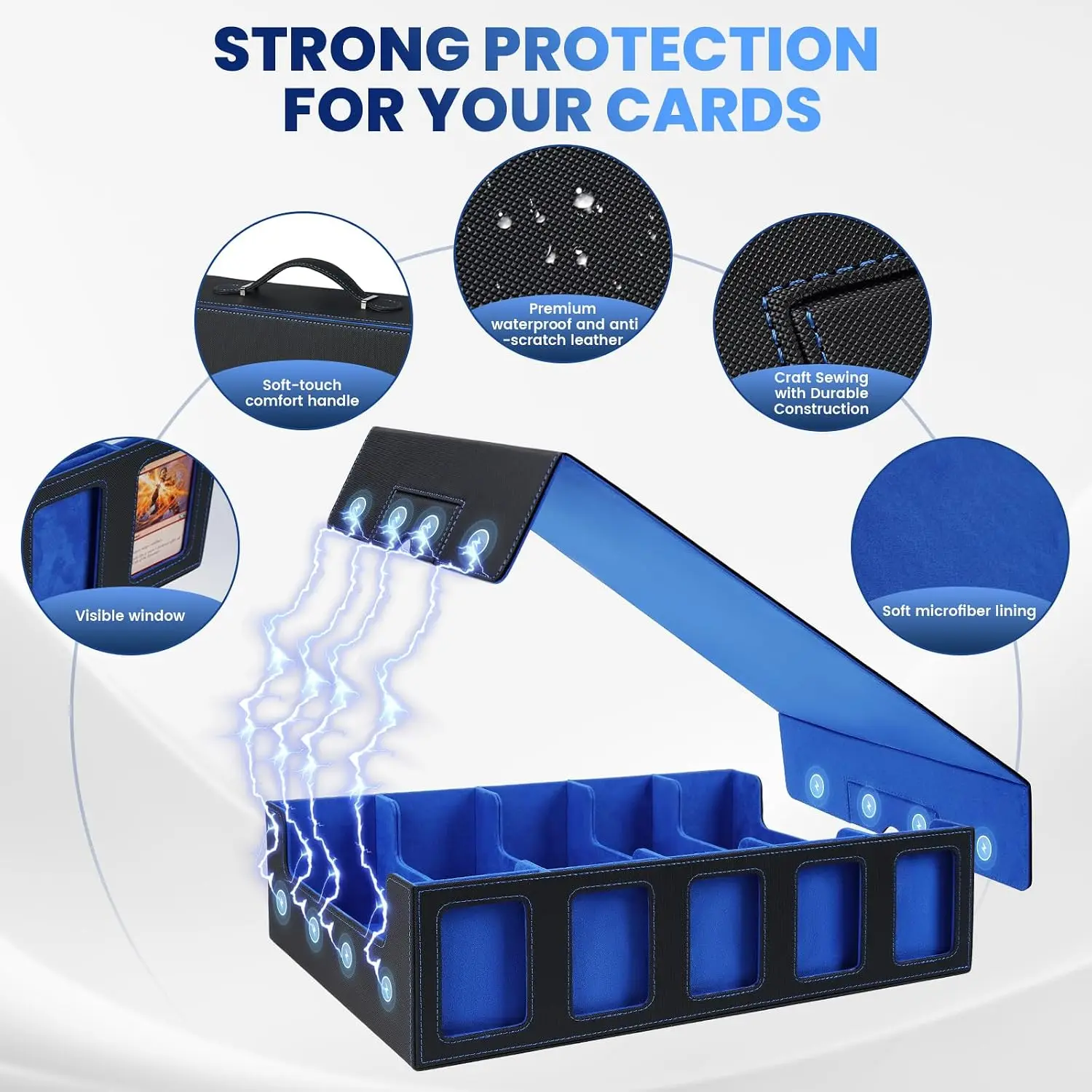 Card Storage Box with Commander's Display, 5 Rows of Deck Protective Covers, Detachable Cover and Handle, More than 4,000 Card S
