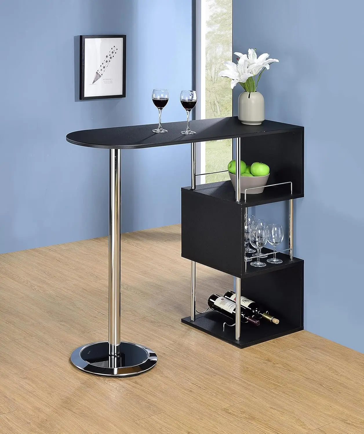 Muebles de la marca Kings: mesa moderna para bar de vinos Minorca con estantes (negro)