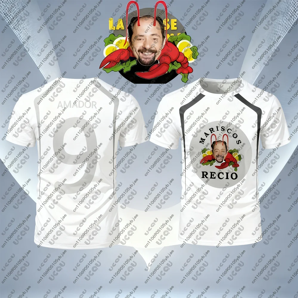 2026 الرجال الاطفال الذكور الفتيان تنفس الفكاهة كرة القدم جيرسي أعلى الكبار المأكولات البحرية الروبيان المنزل هدية كرة القدم الرياضة M-Mariscos R-Recio 9 #2