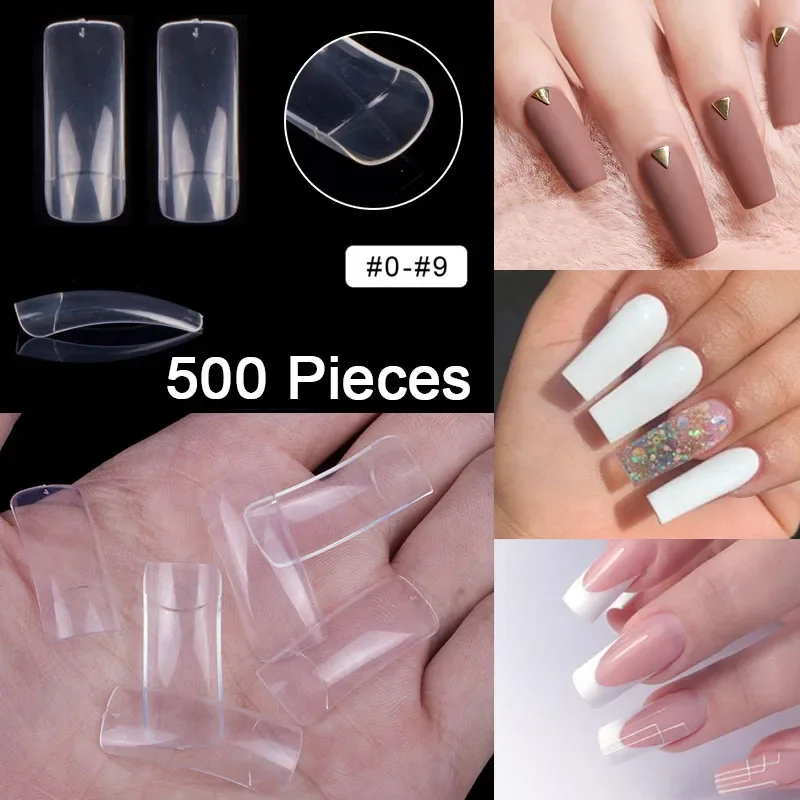 

Half Cover 500 Pieces Long Square False Nail Tips Clear False Acrylic Nails UV Gel Half French Transparent Nail Art Tips Tools