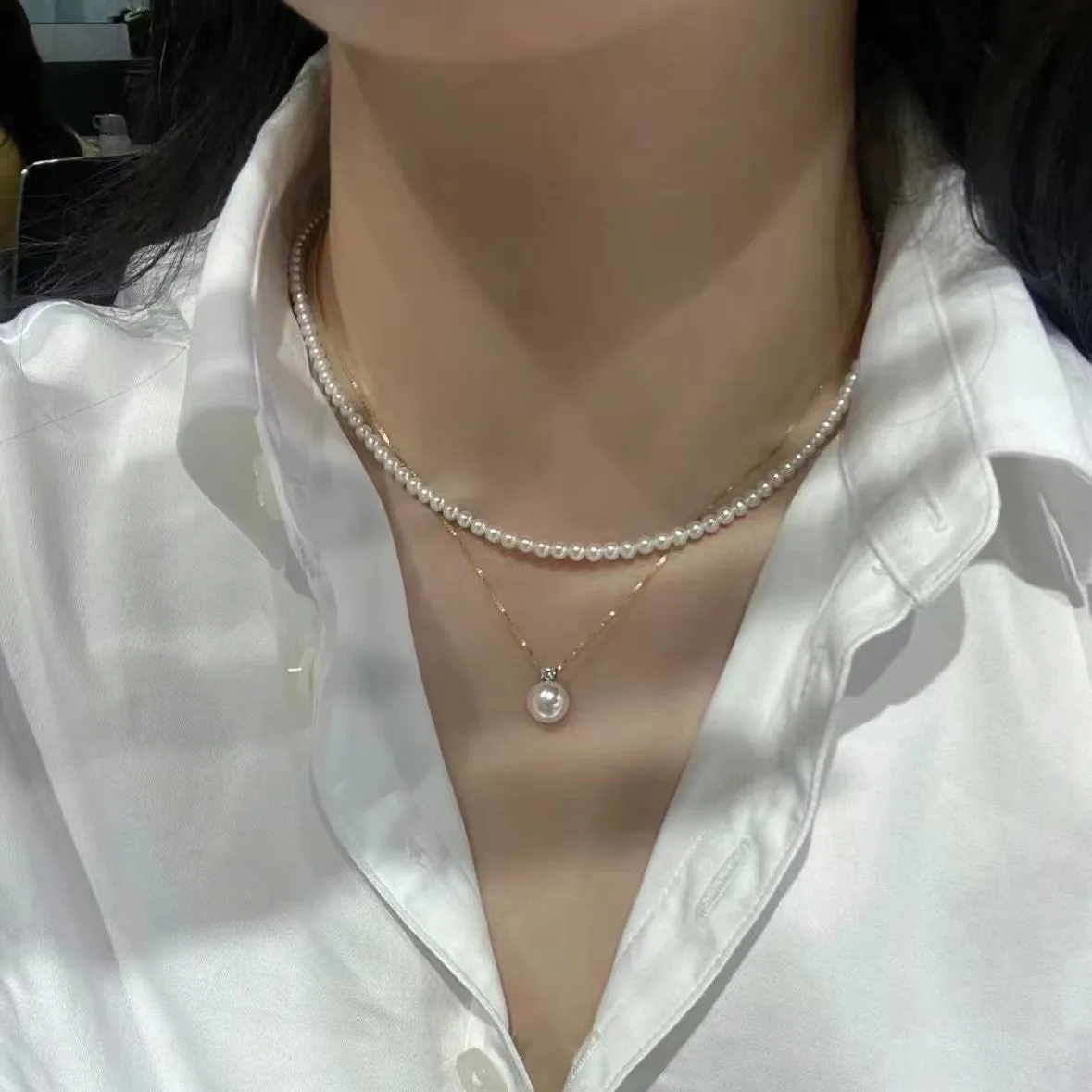 Natural Akoya Seawater Pearl Princess Pendant, Perfect Round Intense Luster, 18K Gold Classic Jewelry Gift