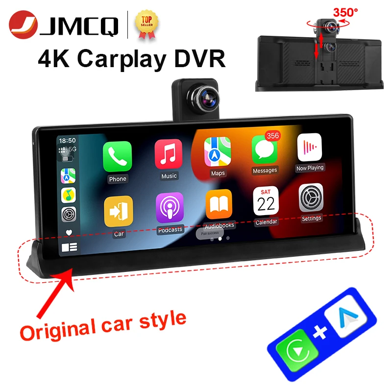 

JMCQ 4K Car DVR Rotatable Dash Cam Rearview mirror camera Wifi wireless Carplay Android Auto Ai Screen Video Recorder Dual Lens