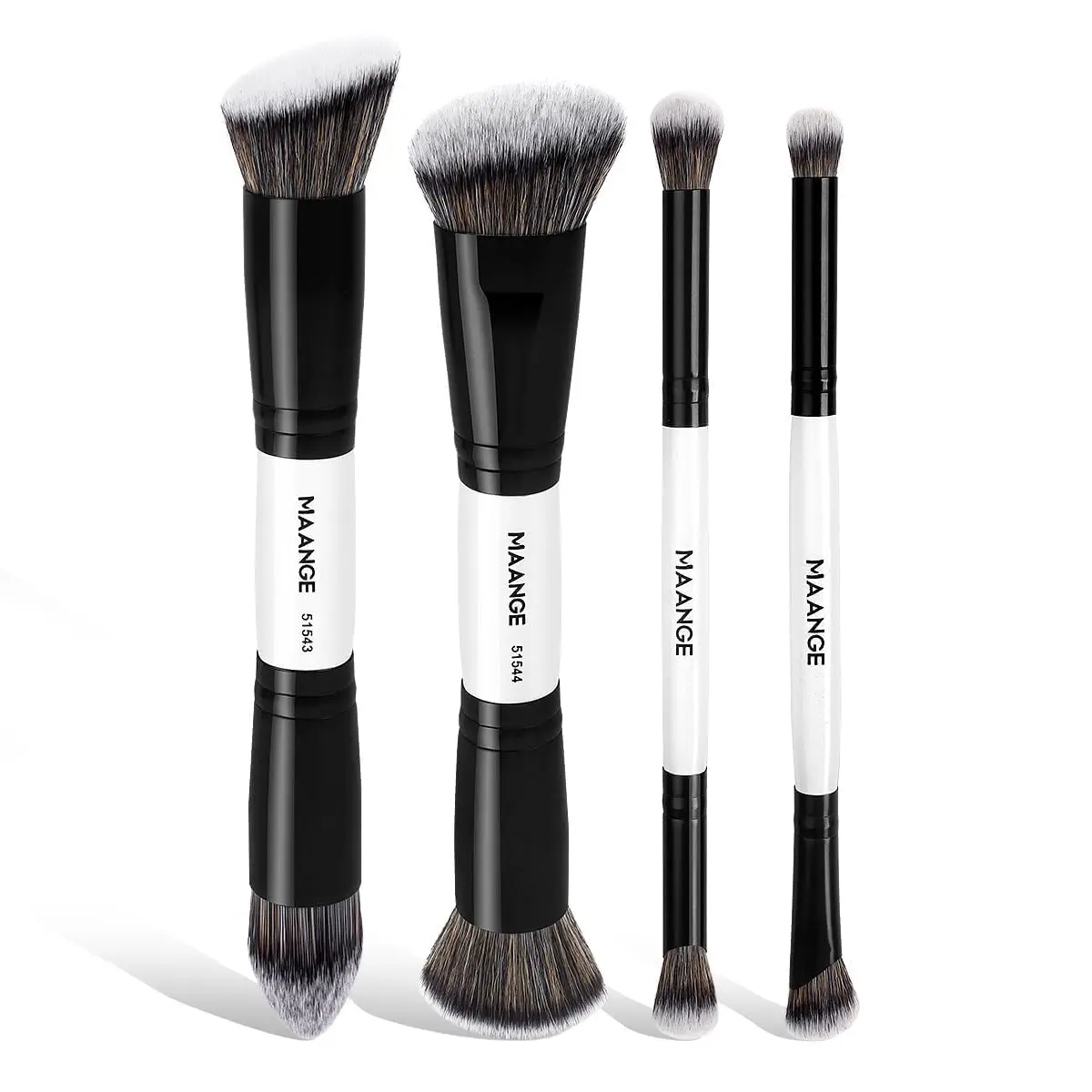 4 PCS Dual-Ended Foundation Contour Concealer Brush Set, Makeup Brushes for Liquid Cream Powder, Soft Synthetic Bristles, Ergonomic Design