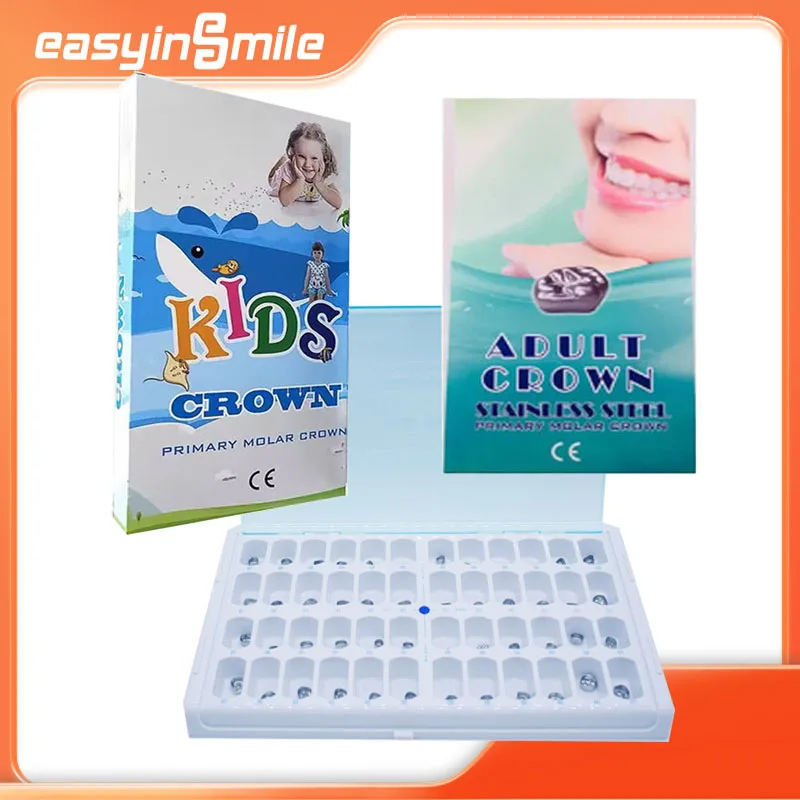 

48/96pcs per box Dental Kids Crown Easyinsmile Preformed Metal Crown Stainless Steel Temporary Adult Crowns Full Kit