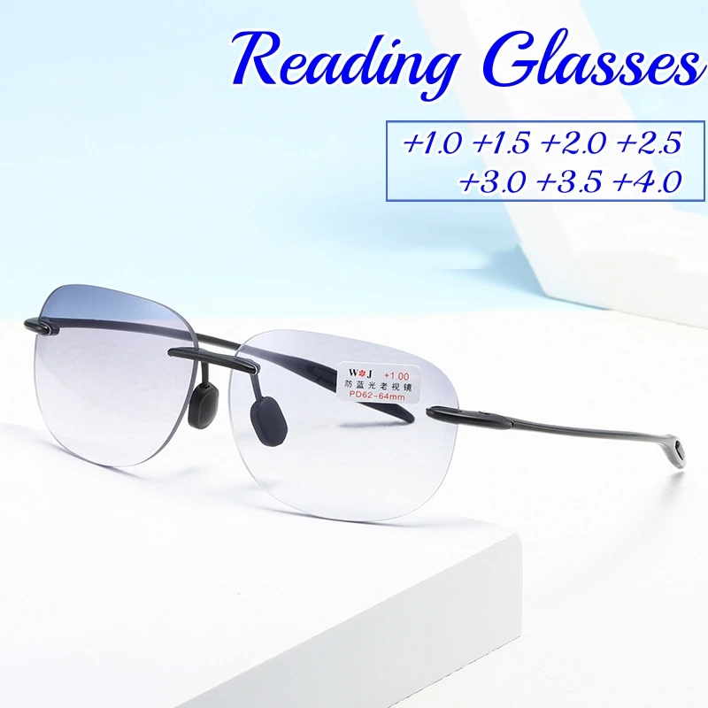 

Frameless Presbyopia Glasses Progressive Bifocal Sun Reading Glasses for Middle-aged Fashionable Prescription Eyeglasses Diopter