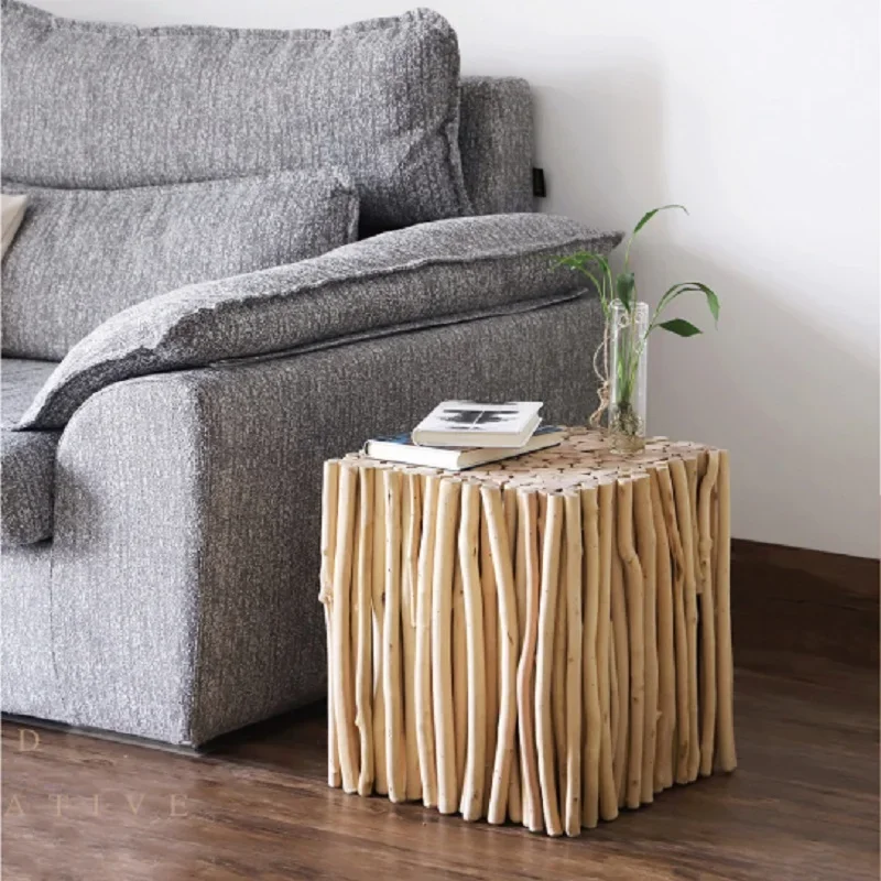 Sofa Stolik Boczny Światło Luksusowe Lite Drewno Prosty Nowoczesny Mini Log Stolik Kawowy Wykusz Mobilny Stolik Kawowy Meble Domowe