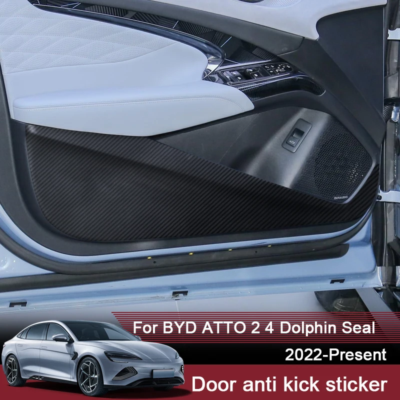 

4PCS For BYD ATTO 2 4 Dolphin Seal 2022-2025 Car Door Anti Kick Pad Leather Protection Film Sticker Carbon Trim Auto Accessories