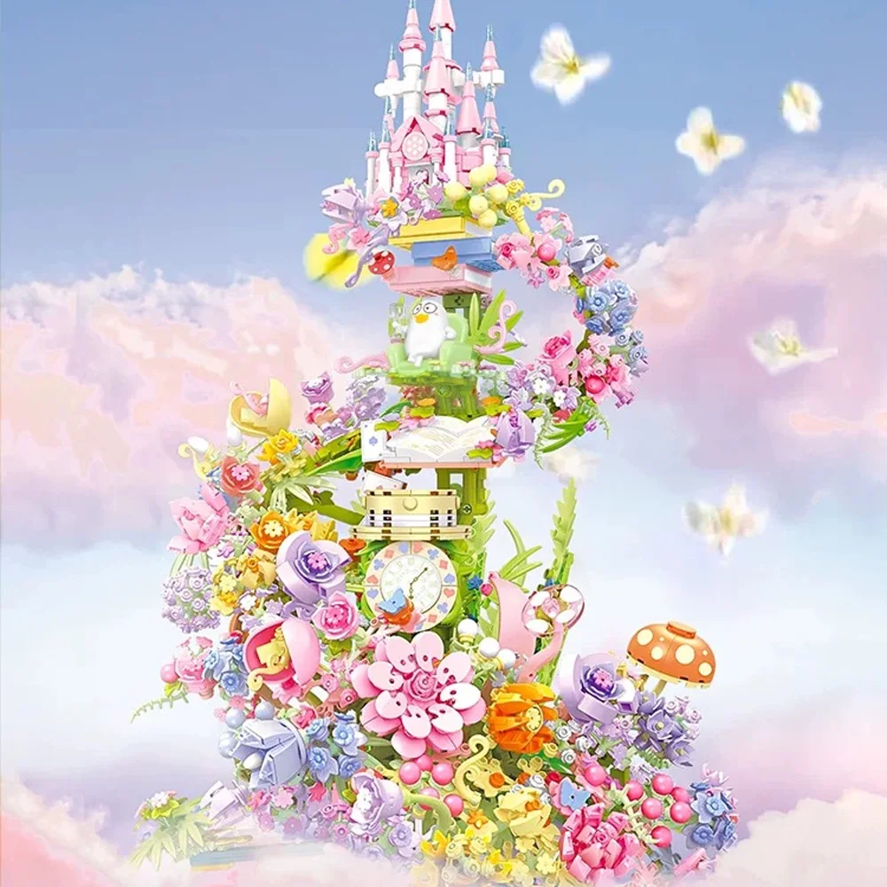 SEMBO Flowers Castle Building Blocks Sakura Romantic Flowers Pink Castles Model Bricks Puzzle Assembly Toys Kid Gift