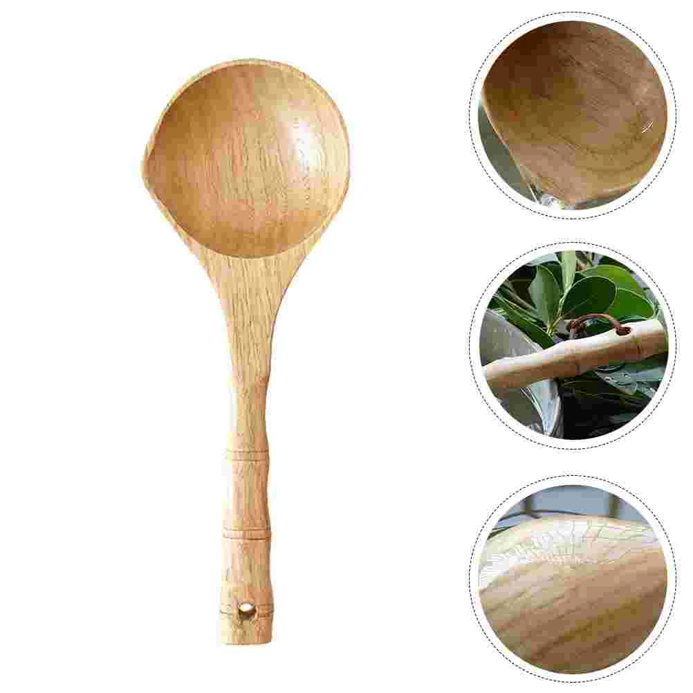 Water Spoon Wear-resistant Ladle Fine Workmanship Bathing Wood Long Handle Mix Comfortable to Use Sauna Room Wooden